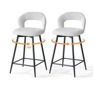 GrandCA HOME Tabouret Bar Lot de 2,Pivotants à 360°,avec Repose-Pieds,Blanc | Tissu Chenille, Pieds en Métal, Bonne Respirabilité , Convient aux Restaurants, Bars, Cafés et Comptoirs de Bar.
