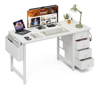 Grandder Bureau Blanc 120 cm avec 4 Tiroirs en Tissu, Réversible Petit Bureau Fille pour Chambre d’Enfant, Table Informatique et d’Étude pour Petits Espaces & Home Office