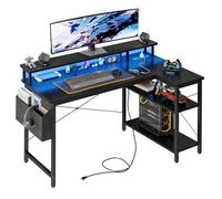 Grandder Bureau d'angle réversible 120 x 70 cm, table d'ordinateur en forme de L, étagères de rangement et structure en acier, pour jeu, ordinateur, bureau, studio et maison, noir