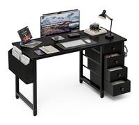 Grandder Bureau Noir 120 cm avec 4 Tiroirs en Tissu, Réversible Petit Bureau Fille pour Chambre d’Enfant, Table Informatique et d’Étude pour Petits Espaces & Home Office