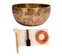 Grande 20CM Pleine Lune Bol Tibétain Bol De Méditation Ensemble avec des Bâtons De Feutre, Coussin, Maillet en Bois, 7 Types De Métal, Peut Produire Une Résonance Vibratoire, Fait À La Main Au Népal