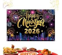 Grande affiche en tissu « Happy New Year 2026 » - Bannière décorative multifonction pour la maison, le salon, le garage, le jardin, l'entrée, l'école, le bureau