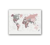 Grande affiche imprimée sur toile rose pâle avec motif de carte vert chasseur - Décoration murale sans cadre pour salon, chambre à coucher, cuisine