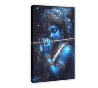 Grande affiche murale hindoue du Seigneur Krishna - Dieu bleu