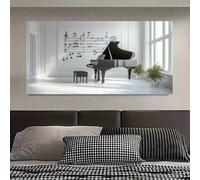 Grande affiche sur toile représentant des notes de musique pour piano à queue - Décoration murale minimaliste en noir et blanc - Impressions d'art musical vintage moderne (30 x 60 cm, sans cadre)