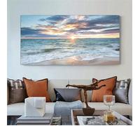 Grande affiche sur toile représentant un coucher de soleil sur l'océan un paysage marin une décoration murale 60x120cm sans cadre