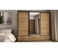 Grande armoire à portes coulissantes 3D/250 Chêne Riva avec miroir - Premium Ferrements