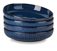 Grande Assiette Creuse en Grès, 24cm Lot de 4 Assiettes Creuses pour Salade Bol à Pâtes Bleu, 1570 ml Bol à Pâte Bleu WOK