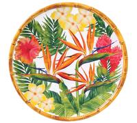 Les Jardins de la Comtesse - Grande Assiette Plate Motif Fleur Jaune Verte Rose - Assiette en Mélamine du Service de Table Fleurs Exotiques - Collection Vaisselle MelARTmine - Ø 28 cm