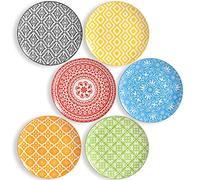Grande Assiette Plates Porcelaine Multicolore - Plate Ceramique de Table - Design Colorées à Dîner - Lot de 6 Ronde Assiette 25 cm - Passe au Lave Vaisselle et Micro Onde