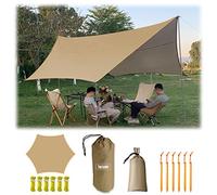Grande bâche de camping 4,5 x 4,5 m - Ultralégère et imperméable - Auvent multifonction hexagonal - Abri pour voiture, hamac, randonnée en plein air
