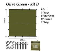 Grande Bâche De Revêtement Noir Imperméable,Tente De Camping En Plein Air,Abri De Bricolage,19 Points De Confrontation,4x4,Bushcraft - Type Olive Green-Kit B-3x3