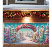 Grande bâche extérieure de Noël 400x180 cm - Scène rétro du traîneau du Père avec message "Joyeux Noël" pour décoration festive