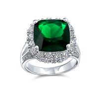 Grande Bague De Déclaration De Cocktail De Style Art Déco Vintage En Zircone Cubique AAA Avec Une Émeraude Simulée Taillée En Coussin CZ Pavée De 7 Carats Pour Femmes Plaquée Argent Personnalisable