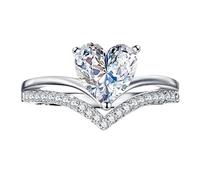 Grande bague en strass en forme d'amour - Géométrie élégante - Bague en strass - Bague complète en diamant pour femme - Taille 5 - 11 chaussettes à anneaux 47, 8, Métal, Pas de pierre précieuse