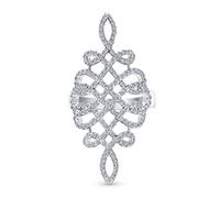 Grande bague pavée en zircon cubique style Art Déco romantique vintage élégant armure complète pour doigt avec motif infini en spirale pour femmes et adolescentes en argent sterling .925.