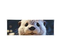 Grande bannière 180 x 60 cm personnalisable, toile de fond à suspendre, bannière de loutre blanche, pour intérieur et extérieur, bannière d'art mural pour entreprise, fête d'anniversaire, décoration