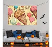 Grande bannière à motif crème glacée et gaufrée - Décoration de fête - 119 x 180 cm - Toile de fond murale personnalisée - Pour anniversaire, cour, fête, photographie - Pour mariage, fête