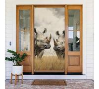 Grande bannière à suspendre avec deux rhinocéros - Panneau de bienvenue - Pour porte et fenêtre - Décoration extérieure saisonnière