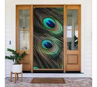 Grande bannière à suspendre avec plumes de paon - Panneau de bienvenue - Décoration extérieure saisonnière