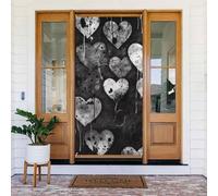 Grande bannière à suspendre en forme de cœur noir et blanc - Panneau de bienvenue - Décoration extérieure saisonnière