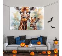 Grande bannière aquarelle cerf girafe - Décoration de fête - 119 x 180 cm - Toile de fond personnalisée - Bannière pour anniversaire, cour, drapeau de fête, photographie - Pour mariage, fête