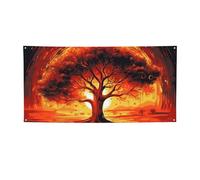 Grande bannière arbre de vie brûlante avec œillets - Décoration de fête pour intérieur et extérieur - Bannière pour événement, anniversaire - Taille S
