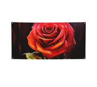 Grande bannière artistique rose rouge avec œillets - Décoration de fête pour intérieur et extérieur - Bannière pour événement, anniversaire - Taille M