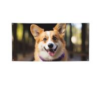 Grande bannière avec œillets pour décoration d'intérieur et d'extérieur Motif chien Corgi Taille M