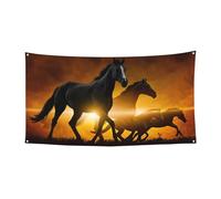 Grande bannière avec imprimé chevaux noirs et nuages rouges, pour fête d'anniversaire - Décoration à suspendre pour cadeaux de célébration
