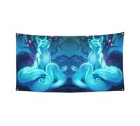 Grande bannière avec imprimé renard bleu magique, bannière de faveurs de fête d'anniversaire - Décoration à suspendre pour cadeaux de célébration