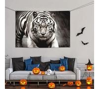 Grande bannière avec motif tigre noir et blanc - Décoration de fête - 119 x 180 cm - Toile de fond murale personnalisée pour anniversaire, cour, drapeau de fête, photographie de fond pour mariage