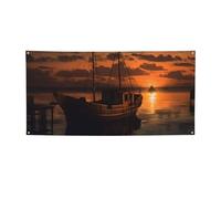 Grande bannière bateau au crépuscule avec œillets - Décoration de fête - Pour intérieur et extérieur - Bannière pour événement, anniversaire - Taille S