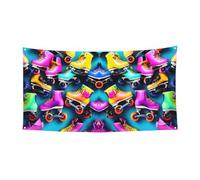 Grande bannière colorée imprimée patins à roulettes, bannière de cadeaux de fête d'anniversaire - Décoration à suspendre pour cadeaux de célébration