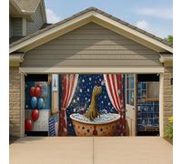 Grande bannière colorée pour porte de garage motif dinosaure patriotique, décoration d'été intérieure et extérieure pour fête de l'indépendance, 397 x 180 cm