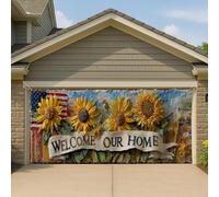 Grande bannière colorée pour porte de garage - Motif tournesol - Décoration de jardin - Décoration printanière - 400 x 180 cm