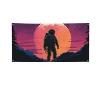 Grande bannière d'astronaute cool à suspendre au mur avec œillets - Décoration pour fête d'anniversaire, mariage, extérieur et intérieur - Petite taille