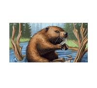 Grande bannière de fête Busy Beaver Cartoonb 120 x 60 cm à suspendre au mur - Bannière de fond pour fête d'anniversaire, extérieur et intérieur