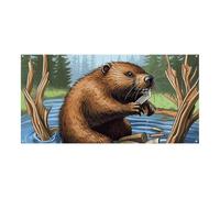 Grande bannière de fête Busy Beaver Cartoonb 180 x 90 cm à suspendre au mur - Bannière de fond pour fête d'anniversaire, extérieur et intérieur