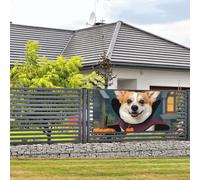 Grande bannière de fête d'anniversaire à suspendre au mur - Bannière d'Halloween - Chien Corgi - Sorcière - Bannière de vacances personnalisée - Décorations de photographie - Drapeau de maison