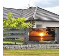 Grande bannière de fête d'anniversaire à suspendre au mur - Coucher de soleil - Mer - Palmier tropical - Bannière de vacances personnalisée - Décorations de photographie de fête - Drapeau de maison
