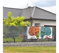 Grande bannière de fête d'anniversaire à suspendre au mur - Fonctions cérébrales gauche et droite - Bannière de vacances personnalisée - Décorations de photographie de fête - Drapeau de maison