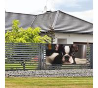 Grande bannière de fête d'anniversaire à suspendre au mur - Joli terrier de Boston - Bannière de vacances personnalisée - Décorations de photographie de fond - Drapeau de maison - Fournitures de fête