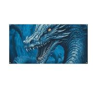 Grande bannière de fête Dragon Cool Blueb 180 x 90 cm à suspendre au mur - Bannière de fond pour fête d'anniversaire, extérieur et intérieur