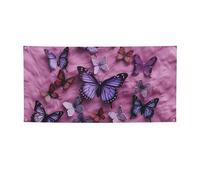 Grande bannière de fête personnalisée avec œillets « All Butterflies Are On Purple Background » - Décoration pour fête d'anniversaire, mariage, extérieur et intérieur