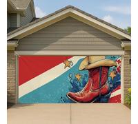 Grande bannière de garage avec chapeau de cowboy de campagne et bottes, style artistique occidental rétro, décoration extérieure, fond de fête d'été, 397 x 180 cm