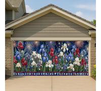 Grande bannière de garage d'extérieur Patriotic Iris - Rouge, bleu et blanc - Grande couverture de porte de garage - Fond de fête de jardin - Célébration d'été - 400 x 180 cm