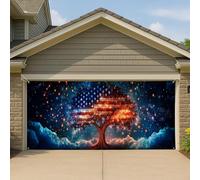 Grande bannière de garage motif galaxie patriotique, décoration de fond de l'espace extérieur américain, 397 x 180 cm