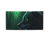 Grande bannière de loup vert avec œillets - Décoration de fête - Pour intérieur et extérieur - Bannière pour événement, anniversaire - Taille M