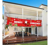 Grande Bannière de Noël 300*50CM Bannière de Joyeux Noël Imprimé Merry Christmas Décoration de Porche de Noël Bannière Banderole du Jour de Noël Drapeau Bannière Suspendue de Noël en Plein Air